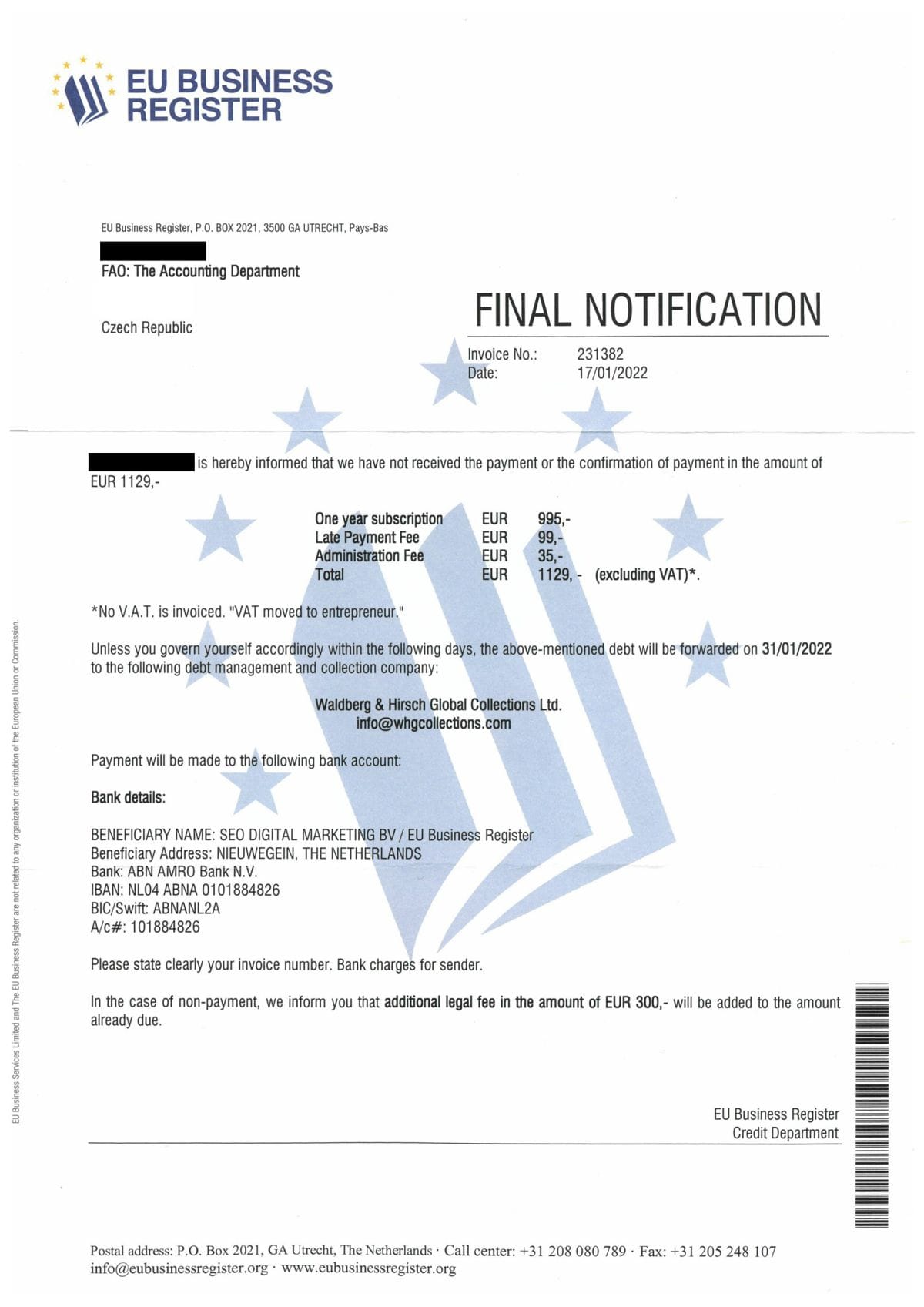 Spam “EU Business Register”: o que acontece se você não pagar Spam “EU Business Register”: o que acontece se você não pagar